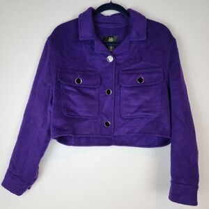 NWT House of Harlow 1960 Wool Blend Cropped Dark Purple Jacket Size Small